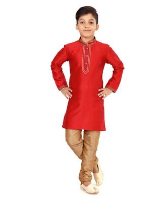 Boy's Red Color Blackberry Kurta Churidar Set 2
