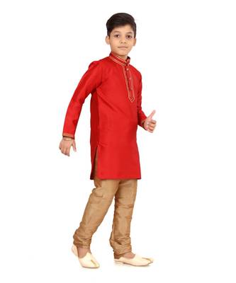 Boy's Red Color Blackberry Kurta Churidar Set 3