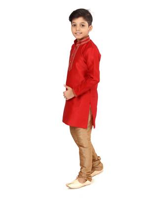 Boy's Red Color Blackberry Kurta Churidar Set 4