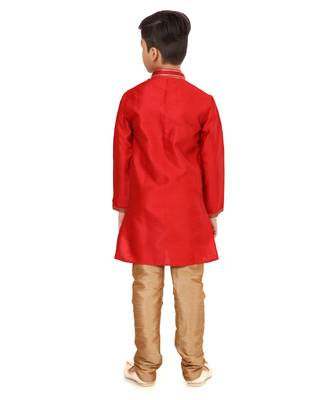Boy's Red Color Blackberry Kurta Churidar Set 5