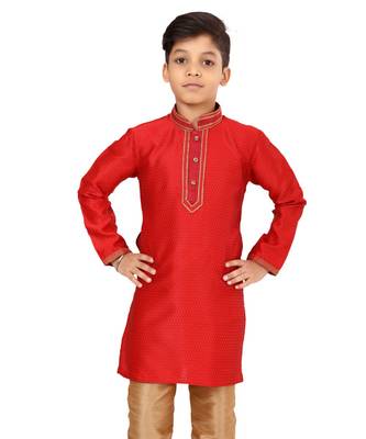 Boy's Red Color Blackberry Kurta Churidar Set 6