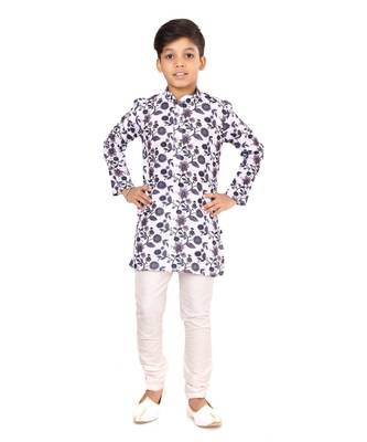 Boy's Off White Cotton Printed Kurta Churidar 2