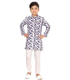 Boy's Off White Cotton Printed Kurta Churidar