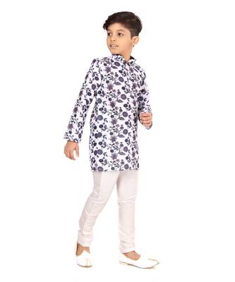 Boy's Off White Cotton Printed Kurta Churidar 3