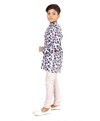 Boy's Off White Cotton Printed Kurta Churidar 4