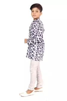 Boy's Off White Cotton Printed Kurta Churidar
