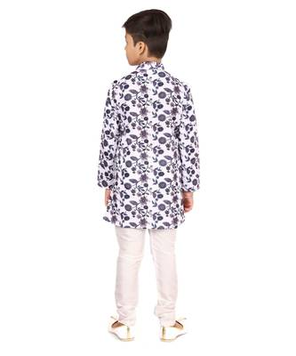 Boy's Off White Cotton Printed Kurta Churidar 5