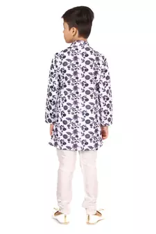 Boy's Off White Cotton Printed Kurta Churidar