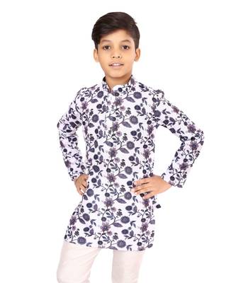 Boy's Off White Cotton Printed Kurta Churidar 6