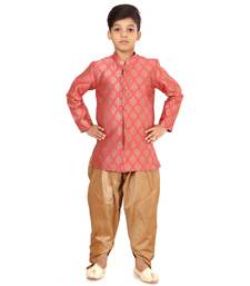 Boy's Peach Jacquard Silk Kurta Dhoti Set