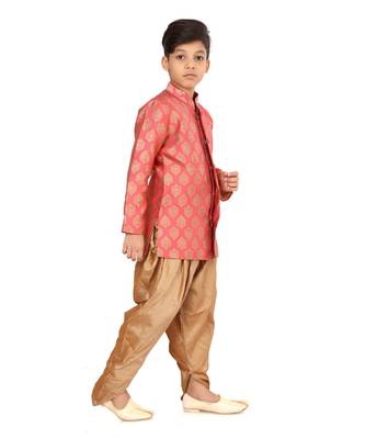Boy's Peach Jacquard Silk Kurta Dhoti Set 1