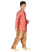 Boy's Peach Jacquard Silk Kurta Dhoti Set