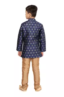 Boy's Blue Jacquard Silk Kurta Churidar Set