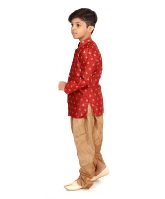Boy's Red Jacquard Silk Kurta Dhoti Set 2