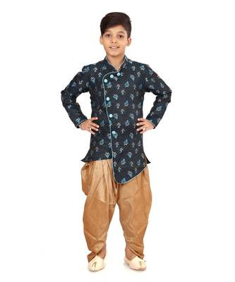 Boy's Black Jacquard Silk Kurta Dhoti Set 2