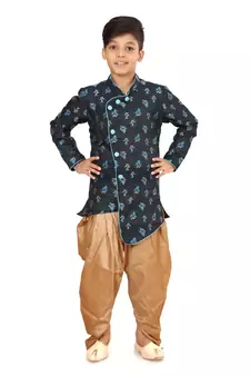 Boy's Black Jacquard Silk Kurta Dhoti Set