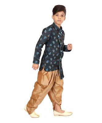 Boy's Black Jacquard Silk Kurta Dhoti Set 3