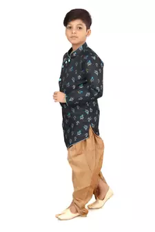 Boy's Black Jacquard Silk Kurta Dhoti Set