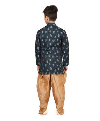 Boy's Black Jacquard Silk Kurta Dhoti Set 5