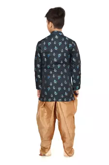 Boy's Black Jacquard Silk Kurta Dhoti Set