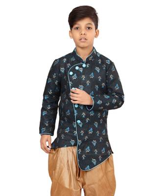 Boy's Black Jacquard Silk Kurta Dhoti Set 6