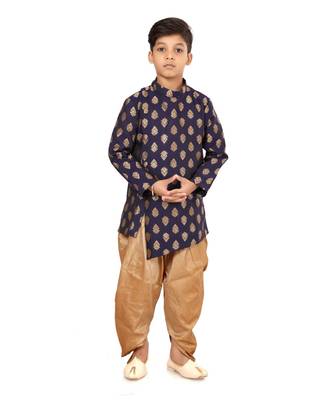 Boy's Blue Jacquard Silk Kurta Dhoti Set 2