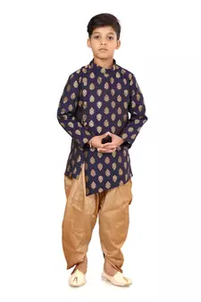 Boy's Blue Jacquard Silk Kurta Dhoti Set
