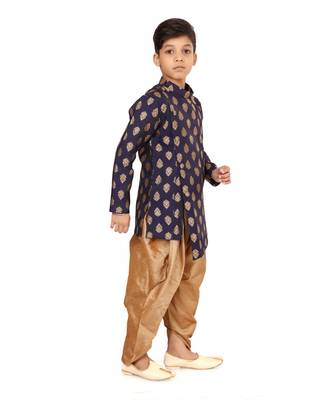 Boy's Blue Jacquard Silk Kurta Dhoti Set 3