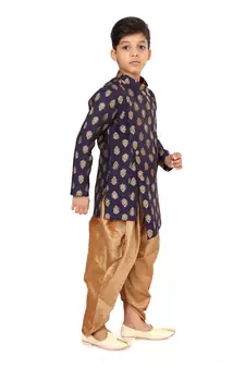 Boy's Blue Jacquard Silk Kurta Dhoti Set