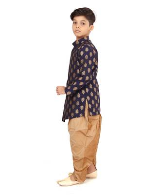 Boy's Blue Jacquard Silk Kurta Dhoti Set 4