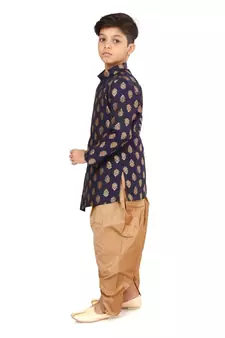 Boy's Blue Jacquard Silk Kurta Dhoti Set