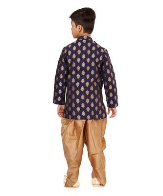 Boy's Blue Jacquard Silk Kurta Dhoti Set 5
