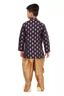 Boy's Blue Jacquard Silk Kurta Dhoti Set