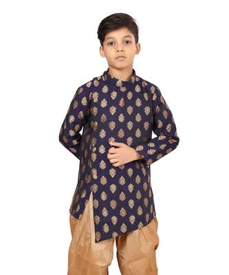 Boy's Blue Jacquard Silk Kurta Dhoti Set 6