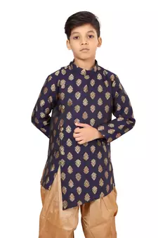 Boy's Blue Jacquard Silk Kurta Dhoti Set