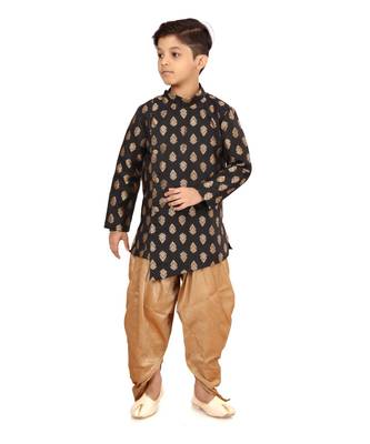 Boy's Black Jacquard Silk Kurta Dhoti Set 2