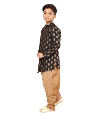 Boy's Black Jacquard Silk Kurta Dhoti Set 3