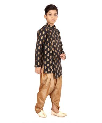 Boy's Black Jacquard Silk Kurta Dhoti Set 4
