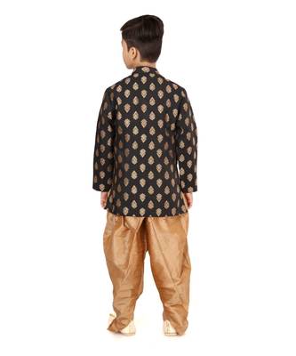 Boy's Black Jacquard Silk Kurta Dhoti Set 5