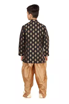 Boy's Black Jacquard Silk Kurta Dhoti Set