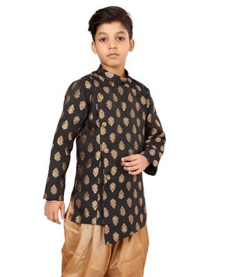 Boy's Black Jacquard Silk Kurta Dhoti Set 6