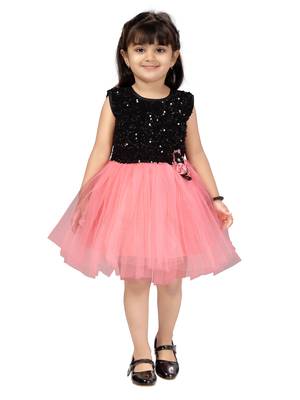 Red plain net kids-frocks 1