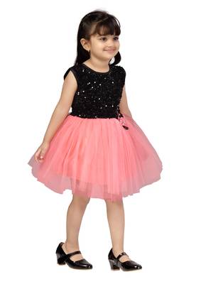 Red plain net kids-frocks 2
