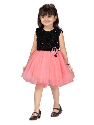 Red plain net kids-frocks 3