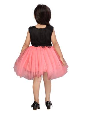 Red plain net kids-frocks 4
