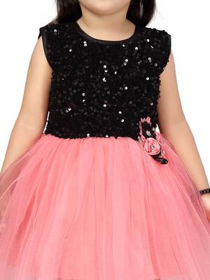 Red plain net kids-frocks 5