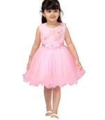 Pink embroidered net kids-frocks