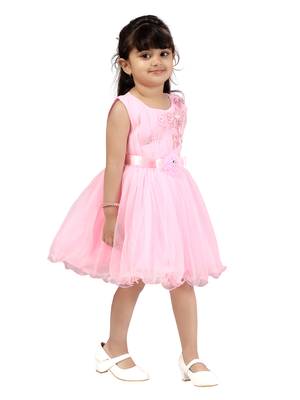 Pink embroidered net kids-frocks 2