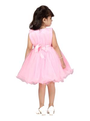 Pink embroidered net kids-frocks 4