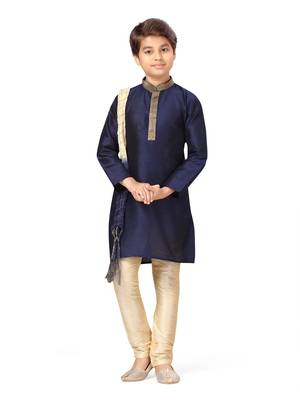 Blue plain silk boys-kurta-pyjama 1